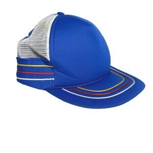 Vintage Blue/White Snapback Baseball Cap Multicolor Embroidered Striping Size M